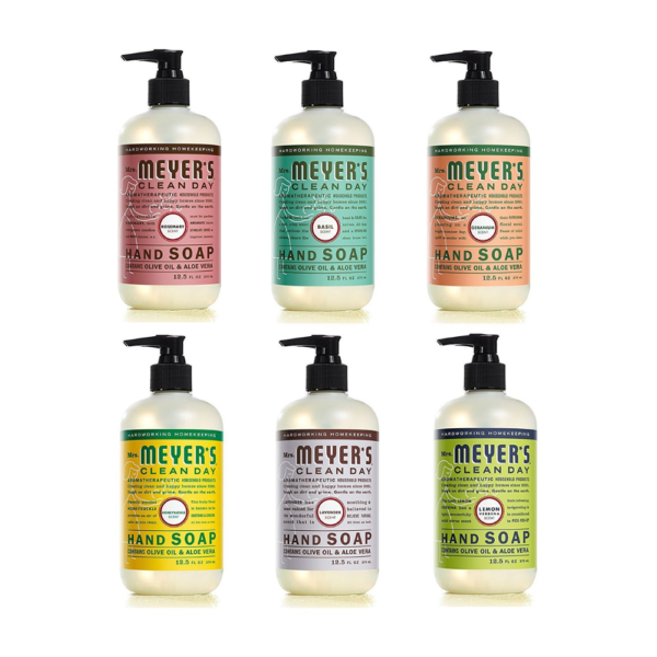 MRS. MEYER'S CLEAN DAY hand soap Scent Variety Pack of 6, Rosemary + Basil + Geranium + Honeysuckle + Lavender + Lemon Verbena