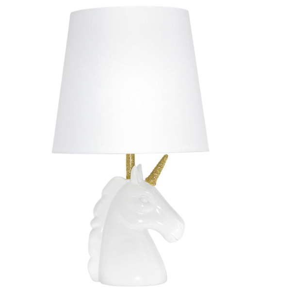 Simple Designs Glitter Unicorn Table Lamp – Gold & Matte White