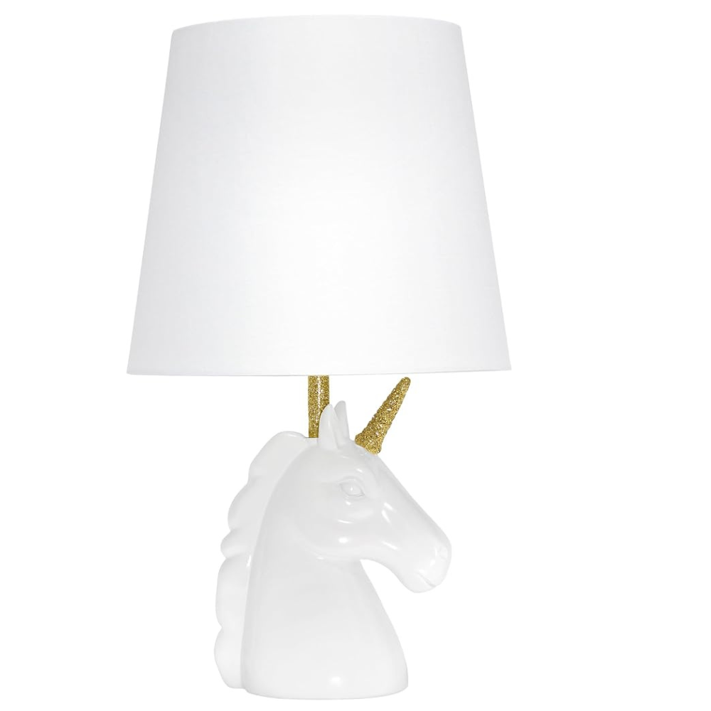 Simple Designs Glitter Unicorn Table Lamp β Gold & Matte White