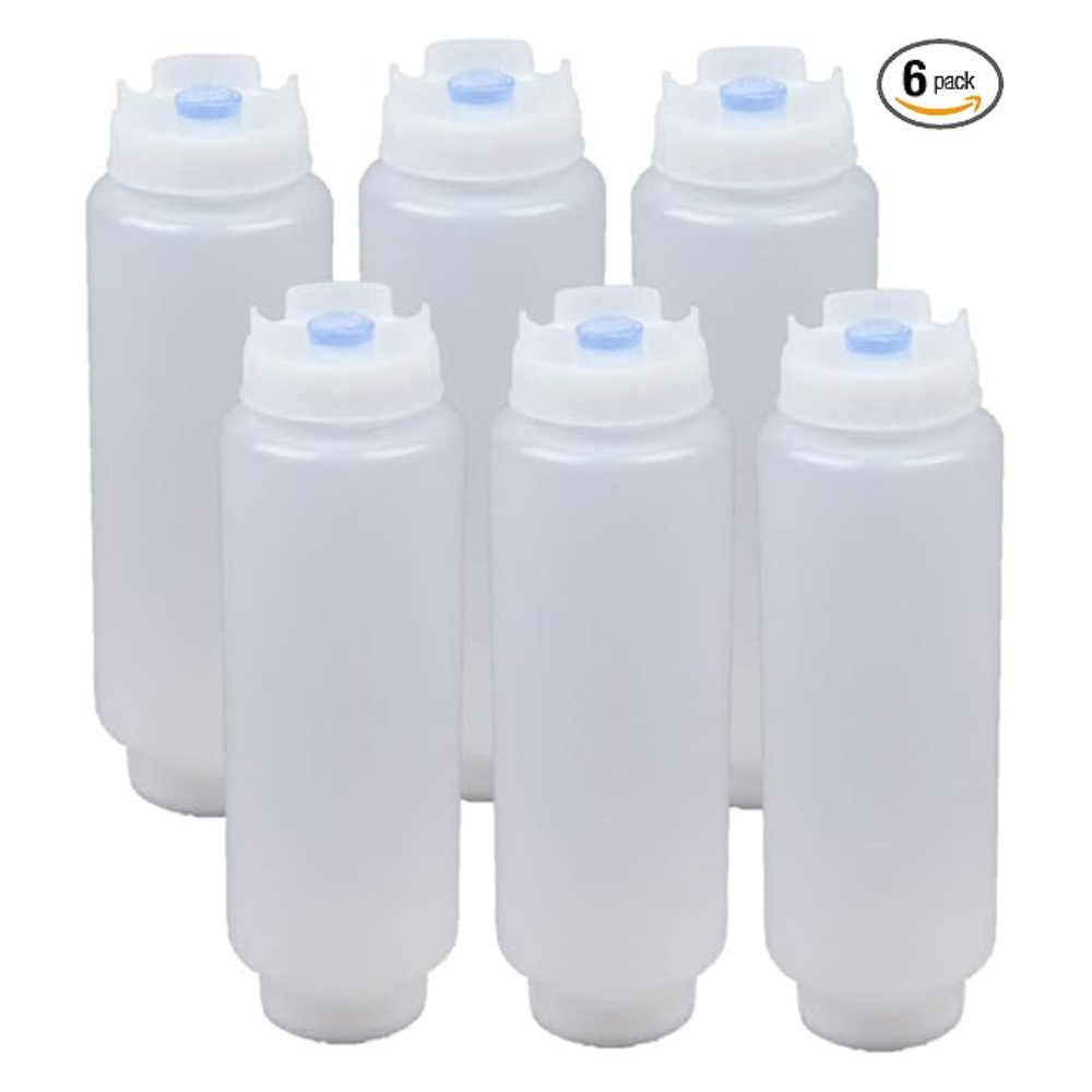 FIFO 16oz Refillable Squeeze Bottle – 6 Pack, No-Drip Dispenser