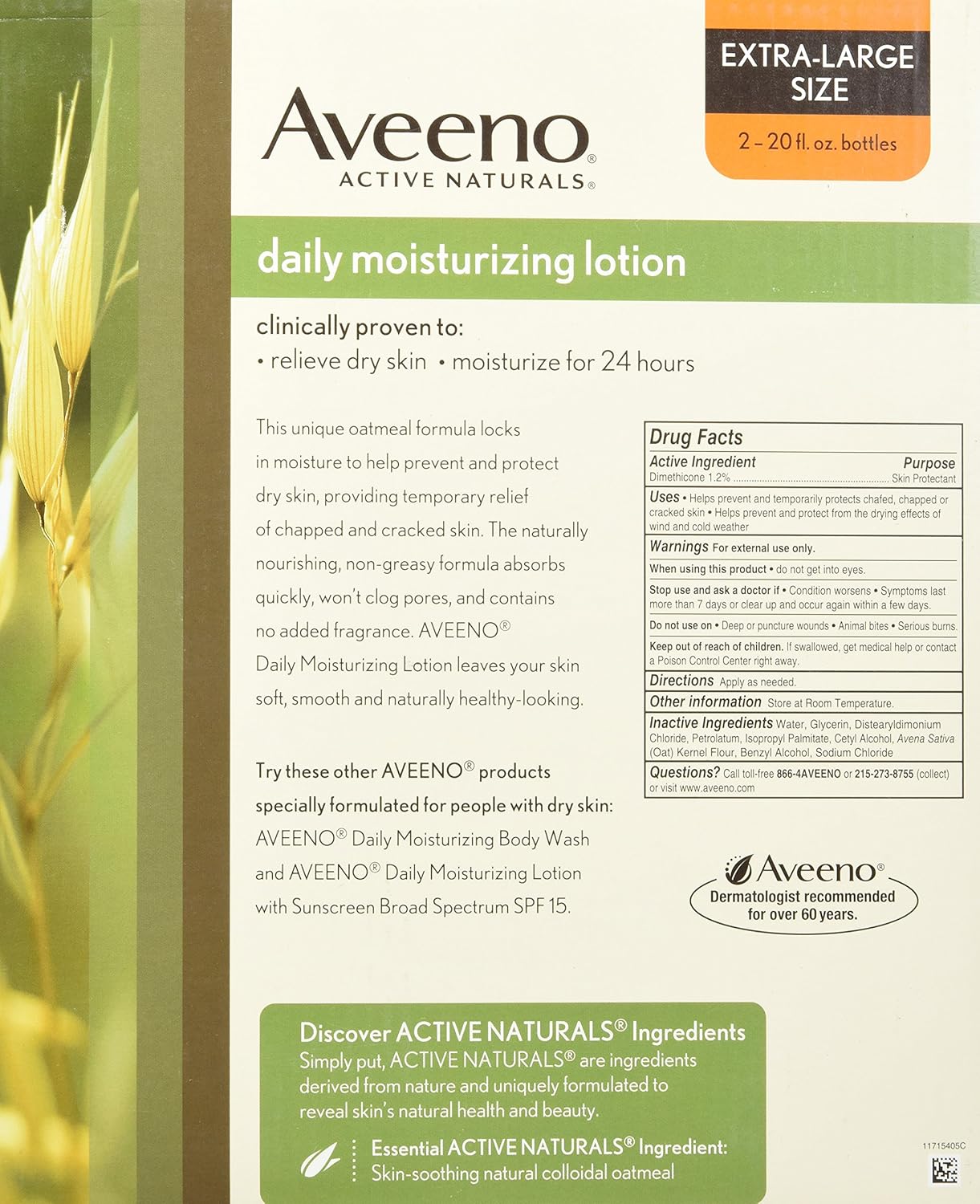 Aveeno Active Naturals Daily Moisturizing Lotion, New 2 Pack Of 20 Fl Ounce Pump - Image 2